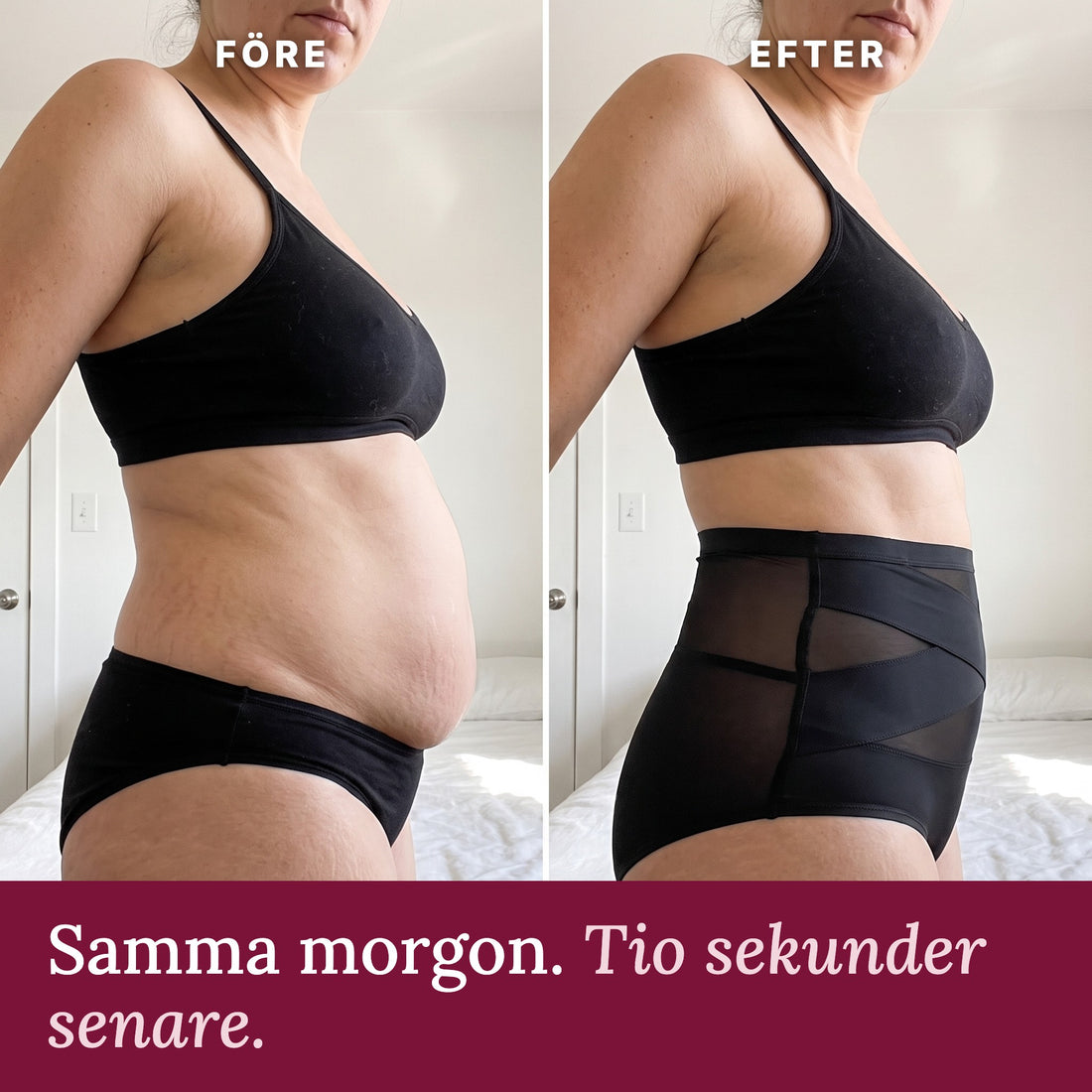 Före och efter Stilla från sidan, slätare mage på tio sekunder