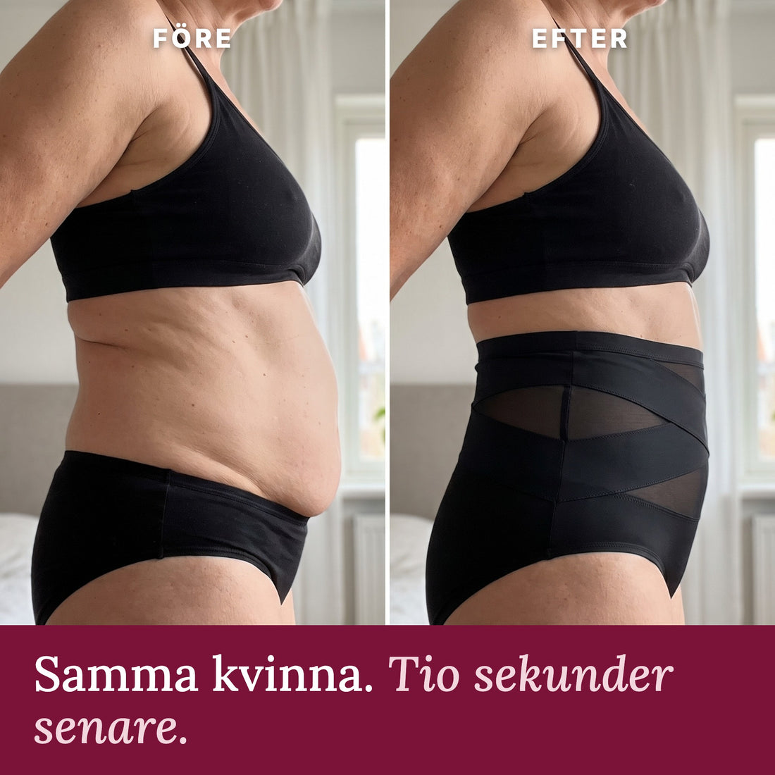 Före och efter Stilla från sidan, slätare mage på tio sekunder